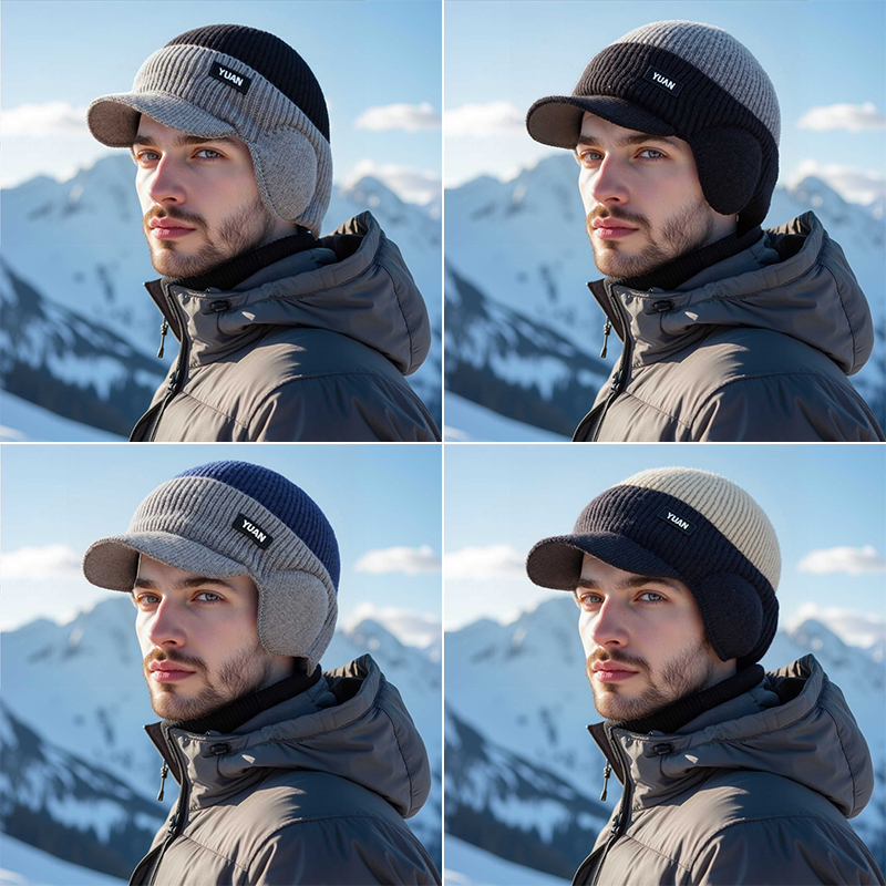 Trapper Hat Ear Flap - Dual-Tone Knit Baseball Cap- Outdoor Windproof