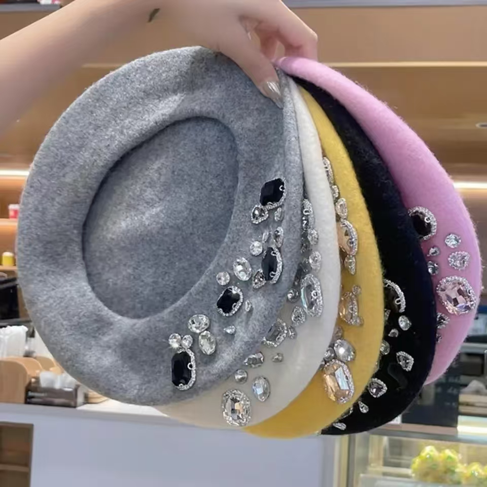 French Beret Thick Rhinestone  - Beret French Wool 리뷰 및 가격