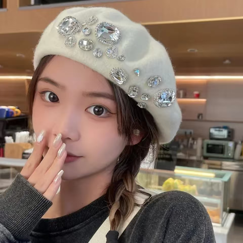French Beret Thick Rhinestone  - Beret French Wool 리뷰 및 가격