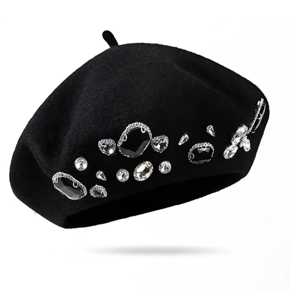 French Beret Thick Rhinestone  - Beret French Wool 리뷰 및 가격