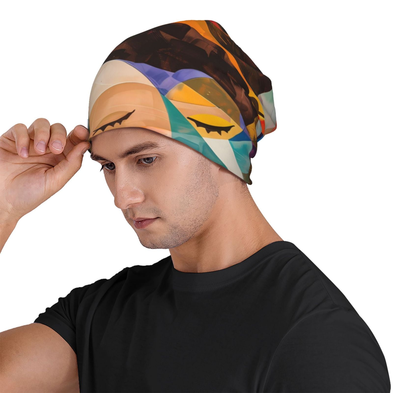 Abstract Musical Faces Printed - Beanie Cuffed Knit 리뷰 및 가격