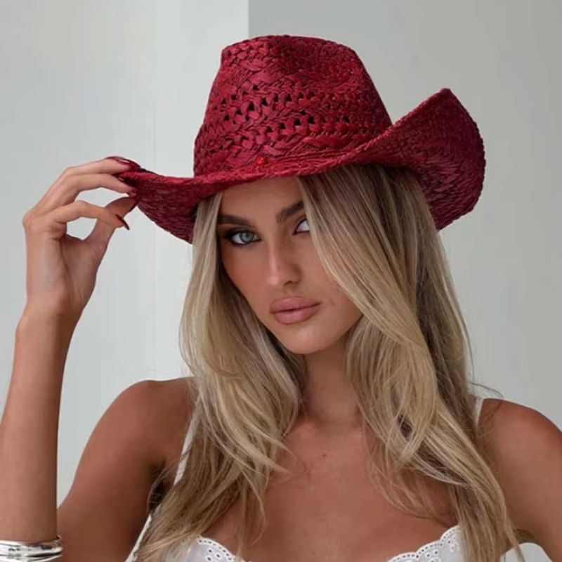Cowboy hat red hand-painted su - Cowboy Hat Straw 리뷰 및 가격