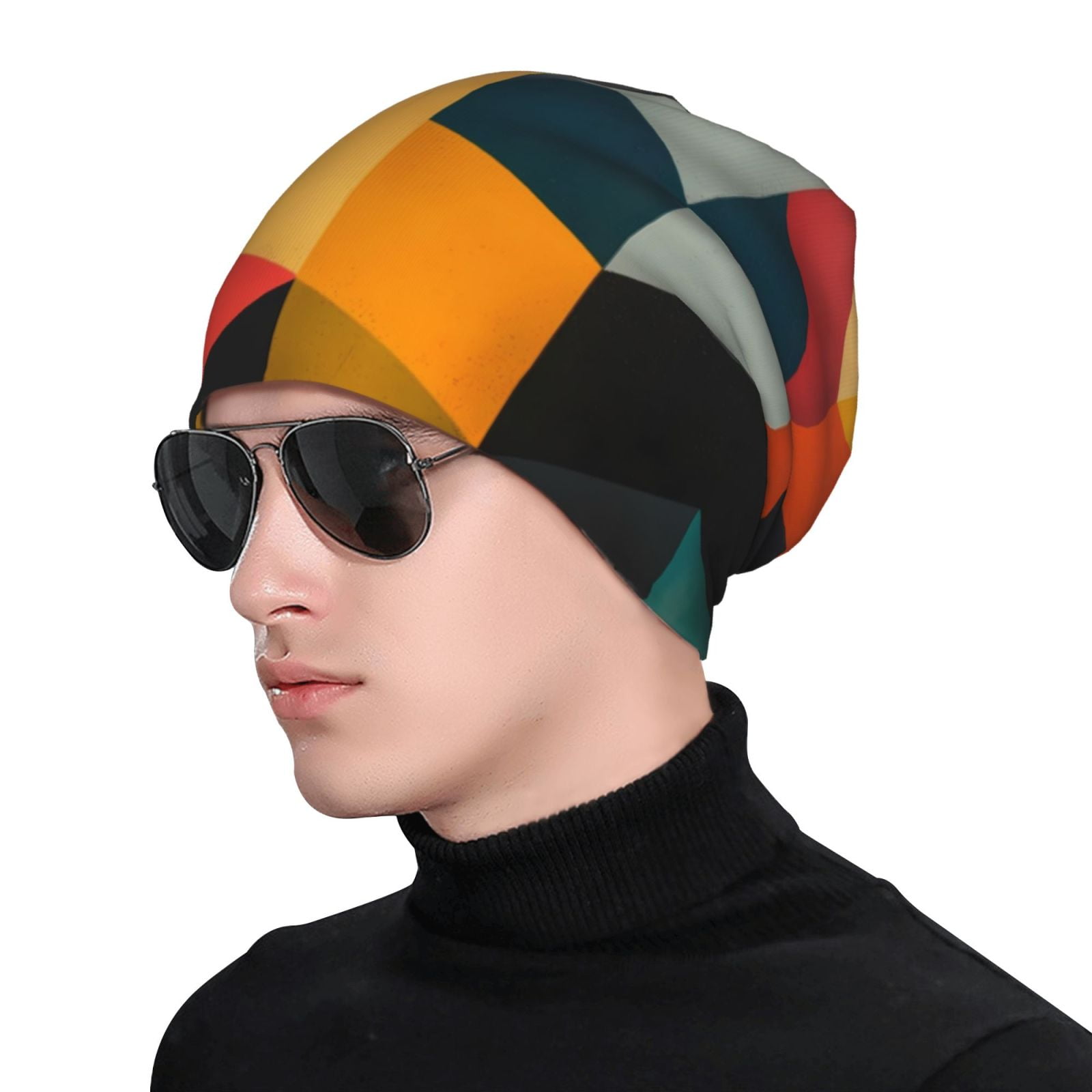 Geometric Cube Pattern Art Pri - Beanie Cuffed Knit 리뷰 및 가격