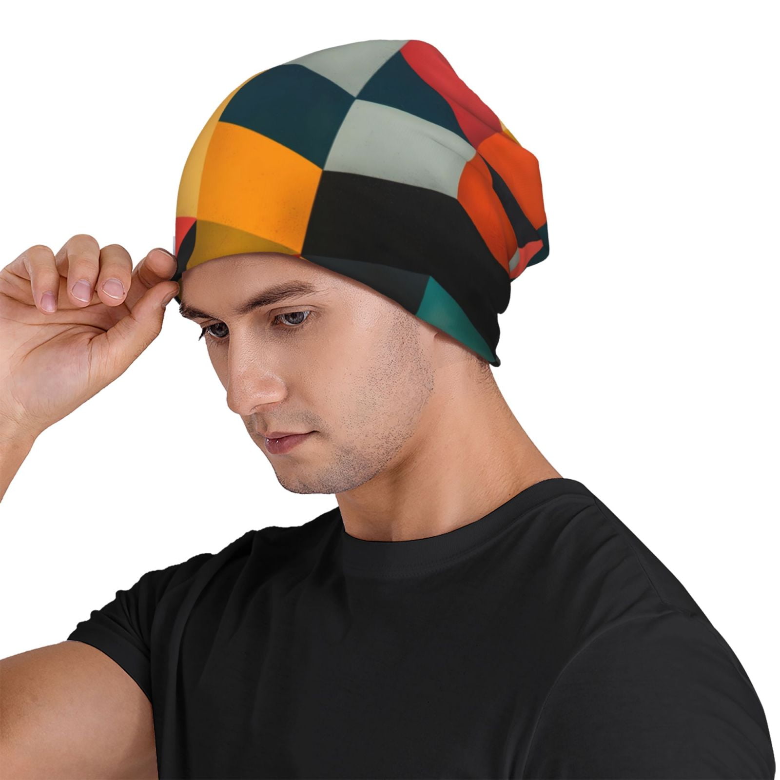 Geometric Cube Pattern Art Pri - Beanie Cuffed Knit 리뷰 및 가격